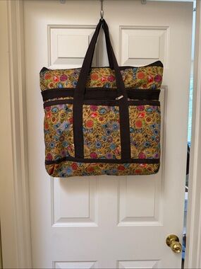 Braciano Italy Lightweight Multicolor Travel Tote with Dark Brown Straps